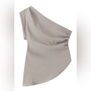 NWT Zara ONE-SHOULDER ASYMMETRIC HEM TOP IN TAUPE size Small